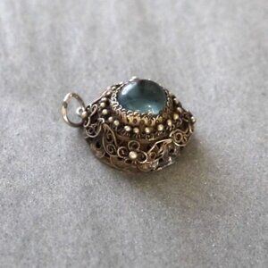 Vintage silver 3/4" pendant with blue stone from China NO CHAIN INCLUDED